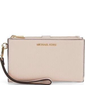 Michael Kors Adele Double Zip Gold Tone Wristlet Wallet - Soft Pink